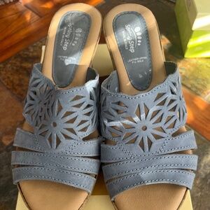 Spring Step Dora Blue Wedge Slide Sandals size 8.5 39 EUC